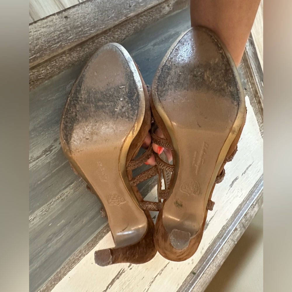 Salvatore Ferragamo Brown Leather Suede Stiletto Slingbacks - Size 8.5 - Picture 9 of 11